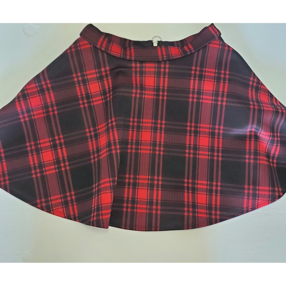 Hot Topic Red Plaid Mini‎ Skirt Silver Zipper Ring Pull XS Pockets